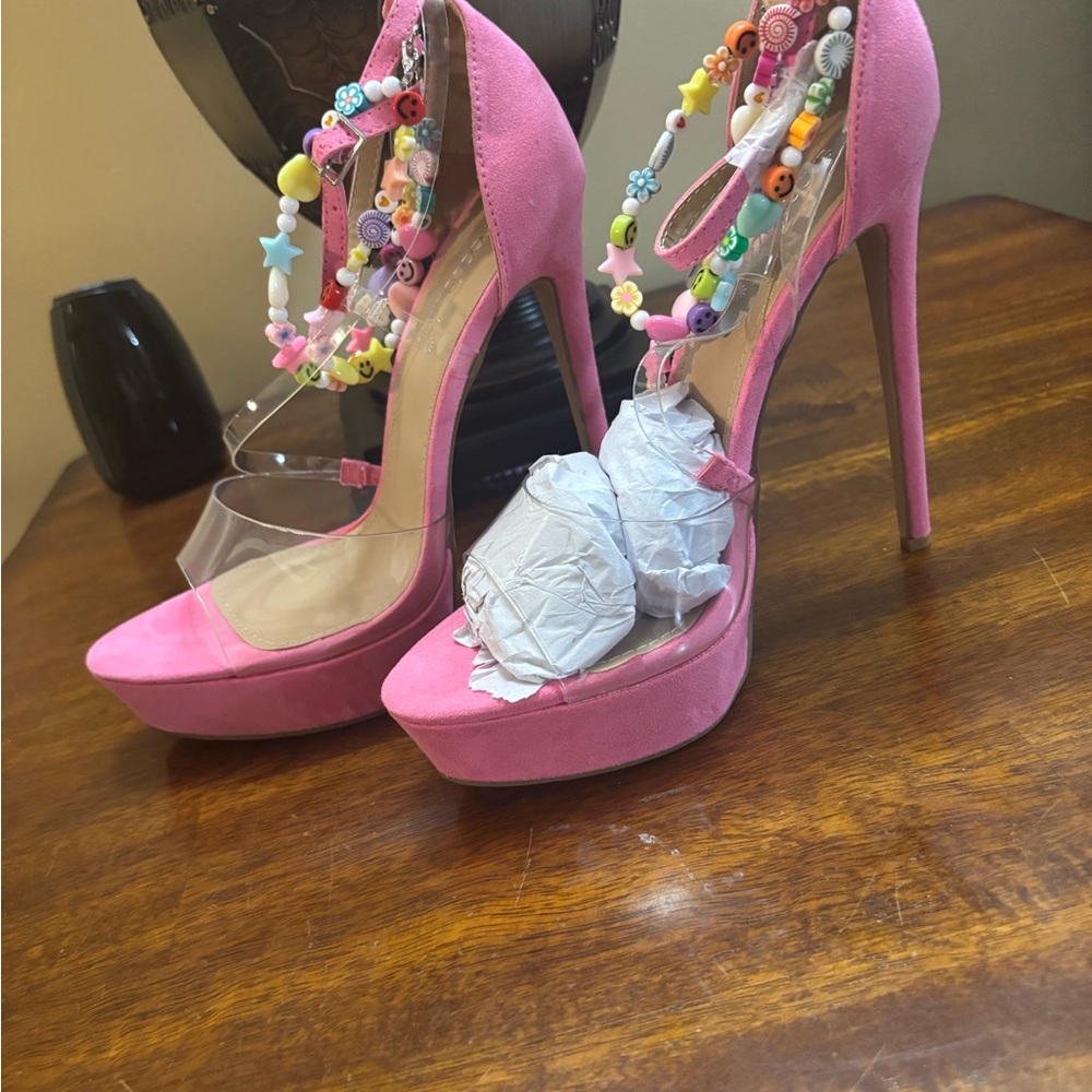 Pink Beaded Women's Heels